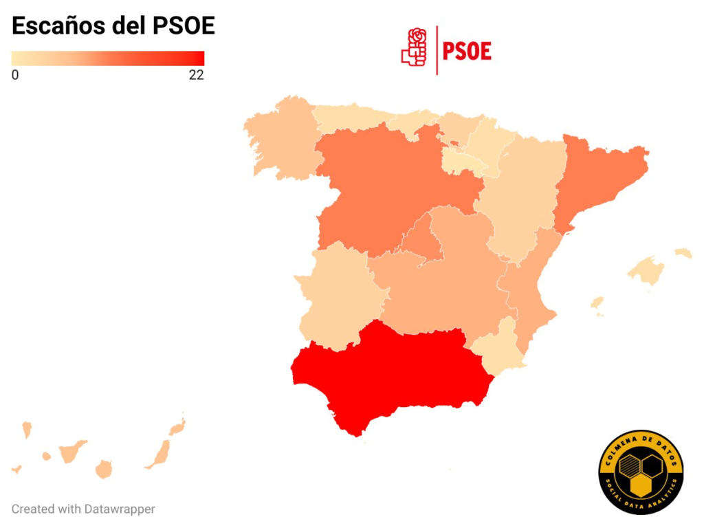 Distribución geográfica del voto de PSOE