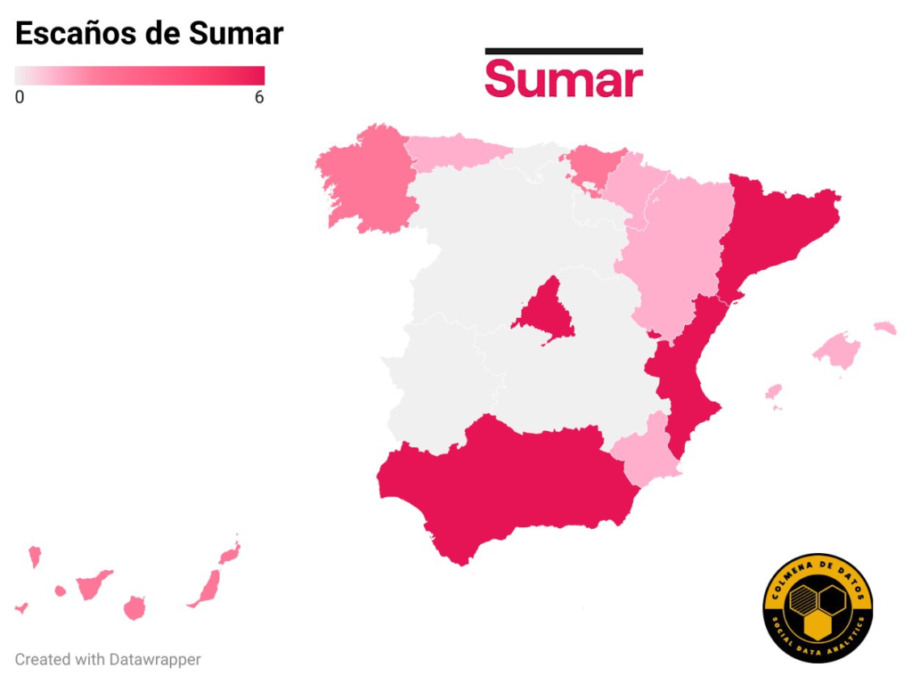 Distribución geográfica del voto de Sumar