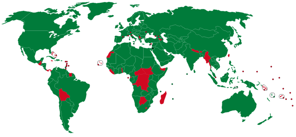 Países que mantienen relaciones diplomáticas con el Estado de Palestina o con la OLP
