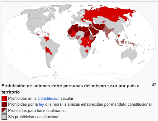 Prohibición de uniones entre personas del mismo sexo por país o territorio