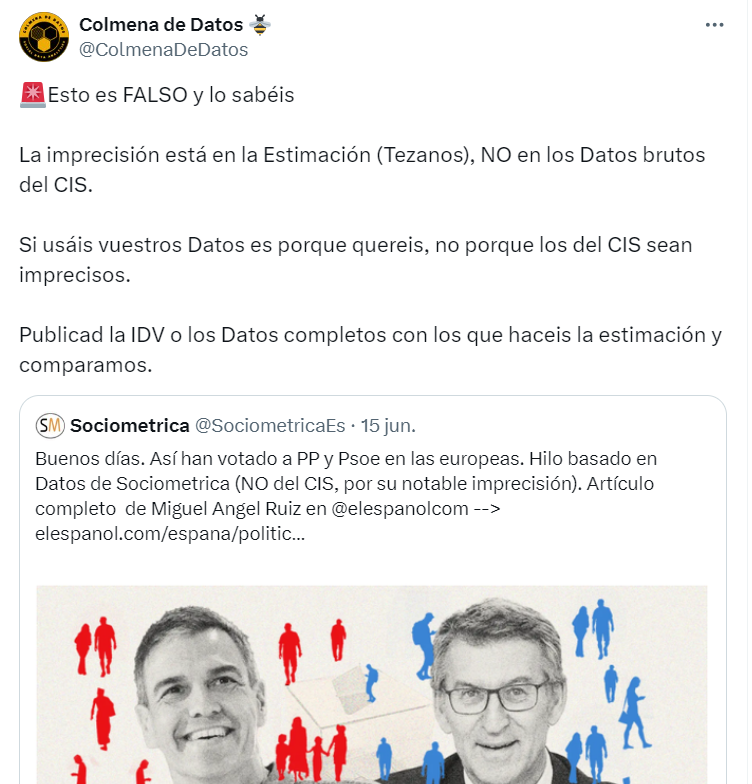 Tweet respuesta de Colmena de datos a Sociométrica