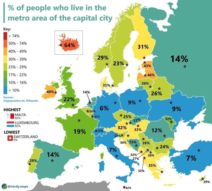 Mapa: Población que vive en las áreas metropolitanas europeas