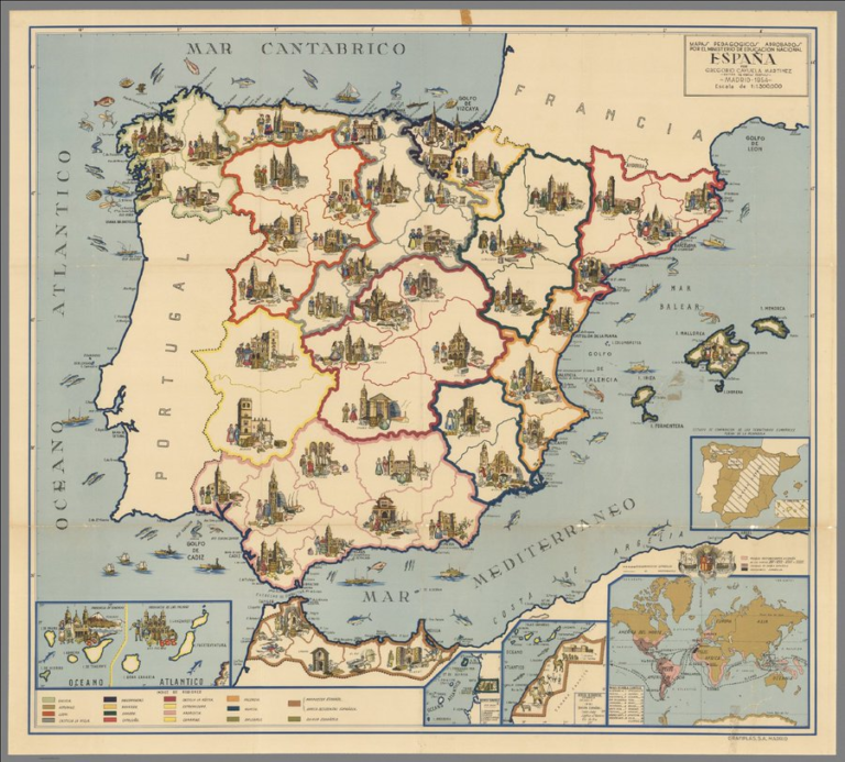 Mapas Pedagógicas Aprobado por el Ministerio de Educacion Nacional de España por Gregorio Cayuela Martinez, 1954.