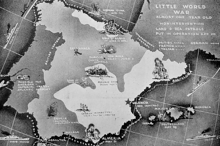 Mapa de la revista Time en 1937 sobre la Guerra Civil española