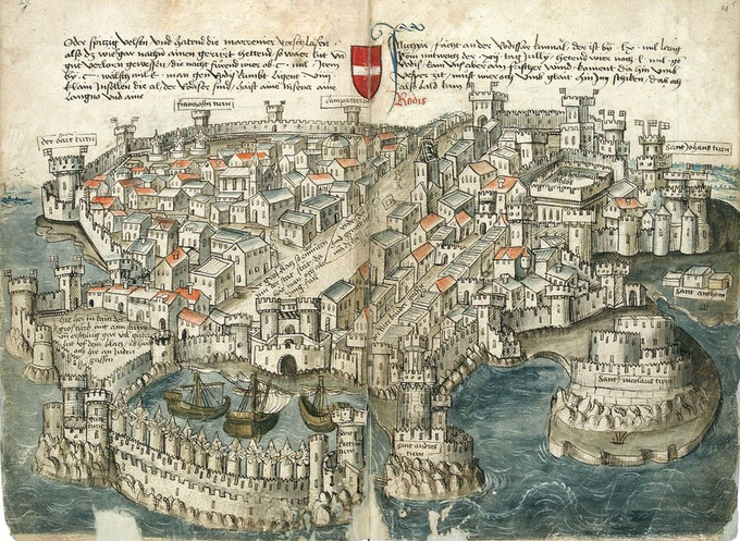 Ciudad de Rodas (Grecia) alrededor del año 1490