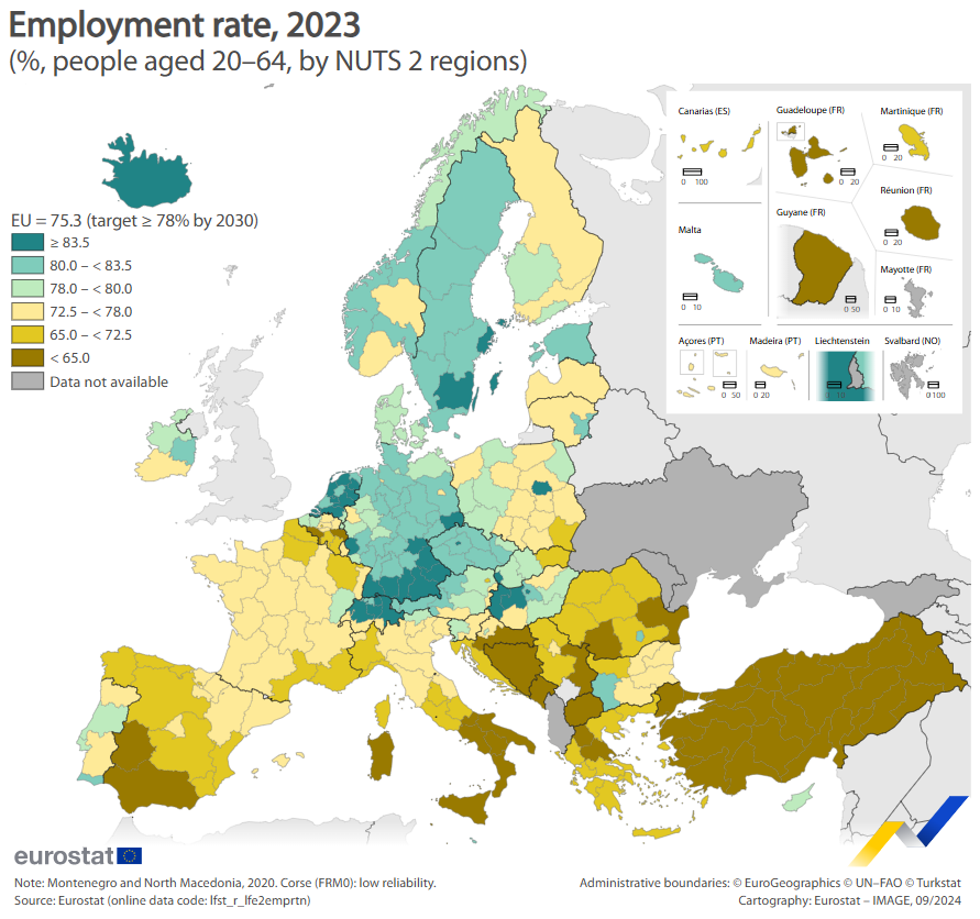 Tasa de Empleo por Regiones de la UE 2023