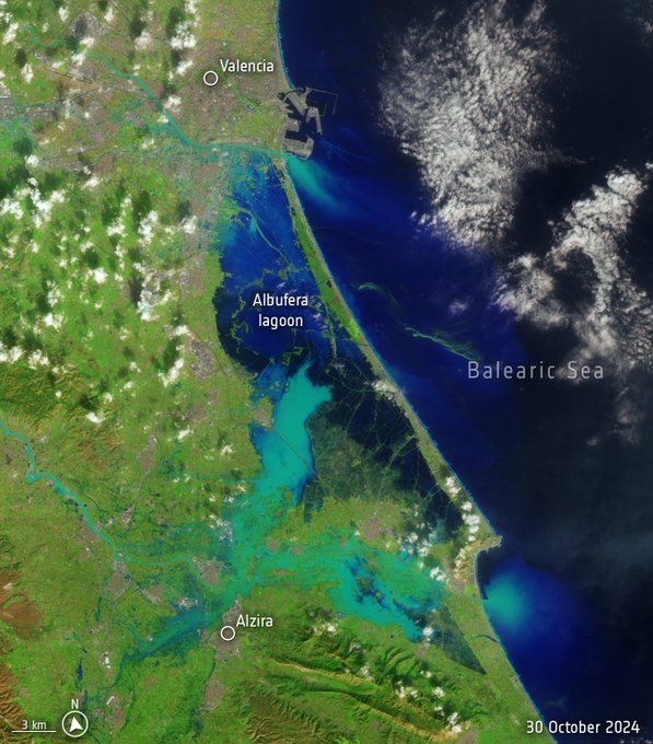 Imágenes de los satélites de las inundaciones de la DANA de Valencia