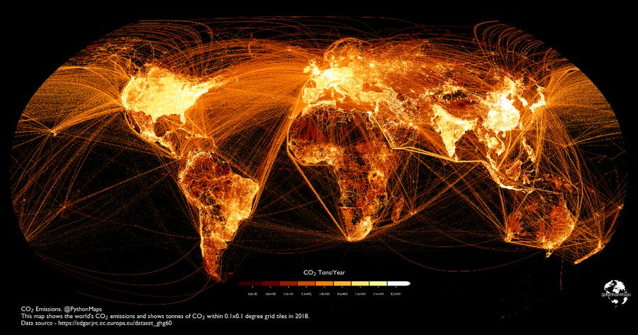 Mapa: Emisiones de dióxido de carbono en el mundo