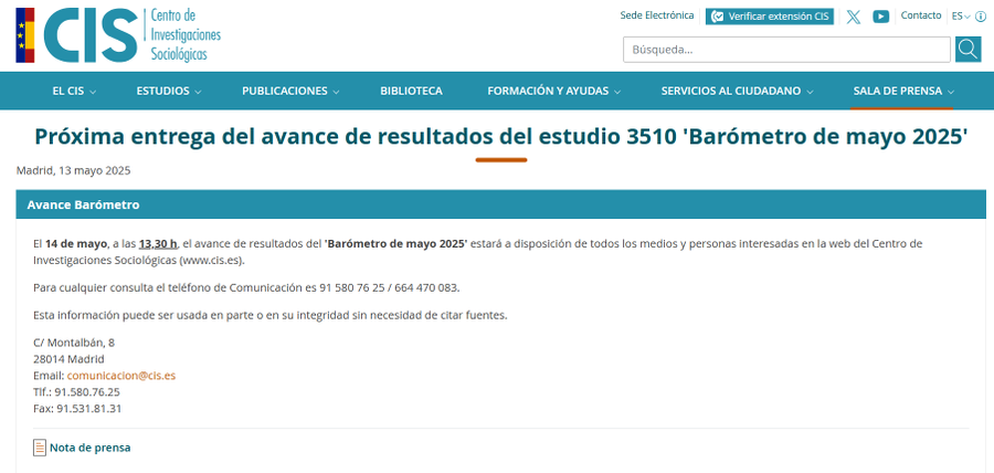 Avance de resultados del CIS de Mayo